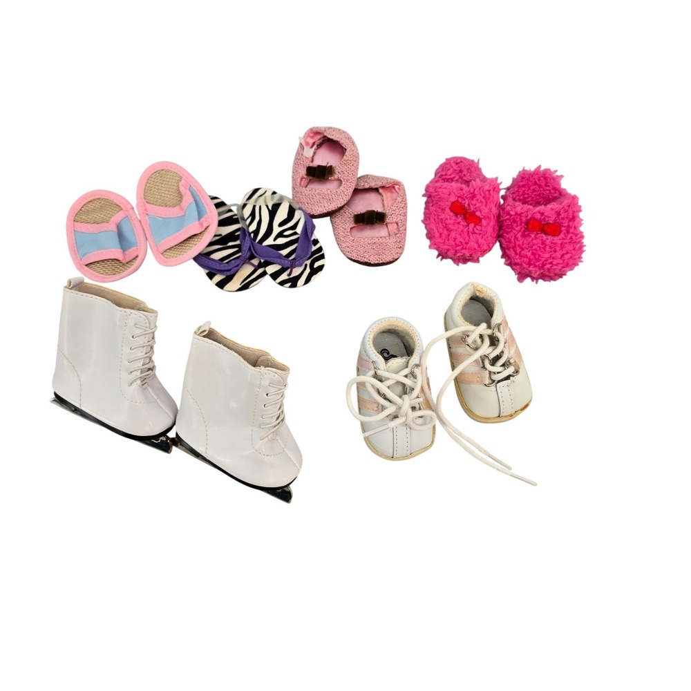 6 Pair 18 Inch Doll Shoe Lot Ice Skates Sneakers Slipper Sandals Zebra Flip Flop